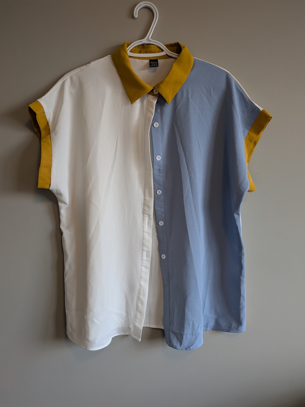 Droimp Colorblock Short-Sleeve Button-Down Short Sleeve Shirt